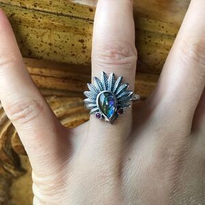 Natural Canadian Ammolite Sterling Silver Headdress Ring